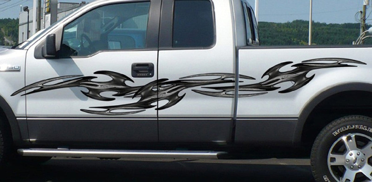 tribal links vinyl graphics on white truck